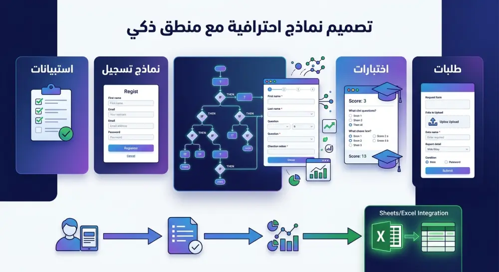 تصميم نماذج احترافية على Google Forms وTally وMicrosoft Forms مع منطق ذكي وربط الردود