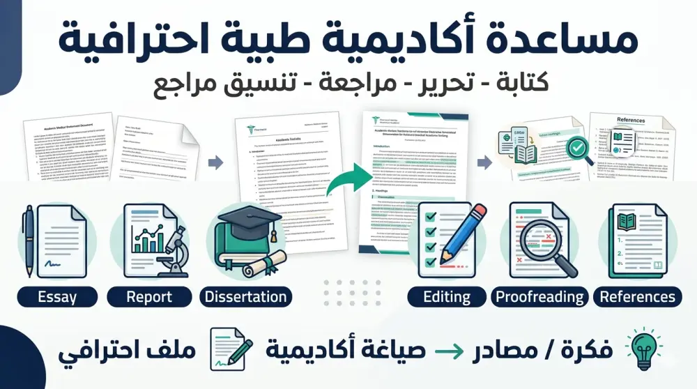 مساعدة أكاديمية طبية احترافية في كتابة وتحرير التقارير والأبحاث والمقالات