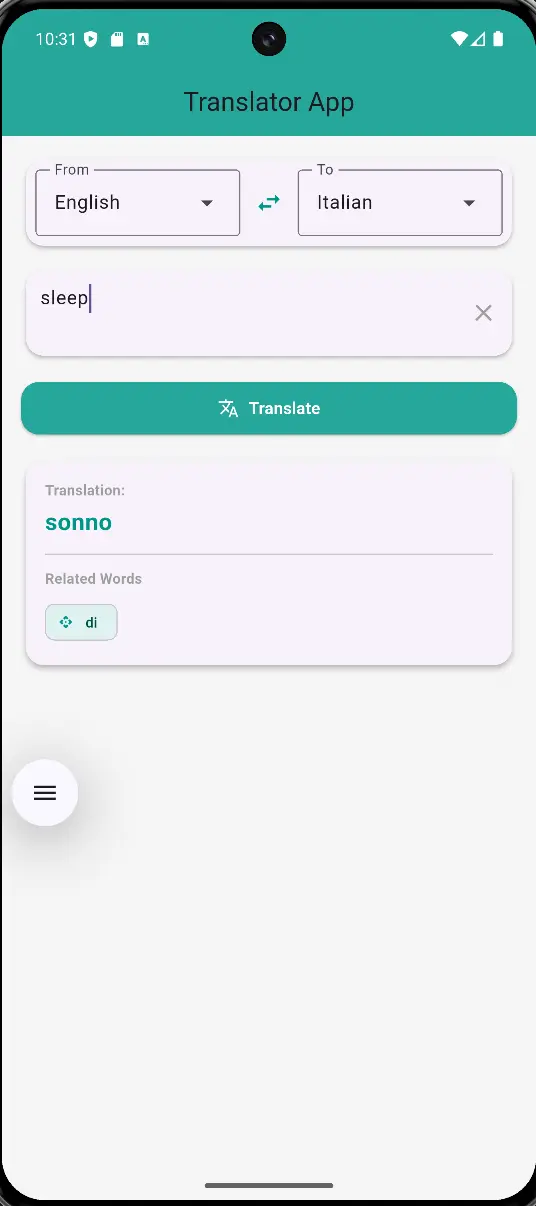 أقدم لك تصميم وبرمجة تطبيق ترجمة بسيط باستخدام Flutter و API 🔹 تطبيق سريع وسهل الاستخدام لترجمة الكلمات فورًا  مناسب للمشاريع التعليمية والتطبيقات البسيطة  واجهة استخدام نظيفة وسهلة للمستخدم
