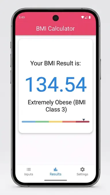 أقدم لك تطبيق BMI Calculator بسيط باستخدام Flutter 🔹 تطبيق يساعد المستخدم على حساب مؤشر كتلة الجسم بسهولة 🔹 عرض النتيجة مع تصنيف الحالة الصحية بشكل فوري 🔹 واجهة مستخدم بسيطة وسهلة الاستخدام ومناسبة للمشاريع التعليمية والتطبيقات البسيطة