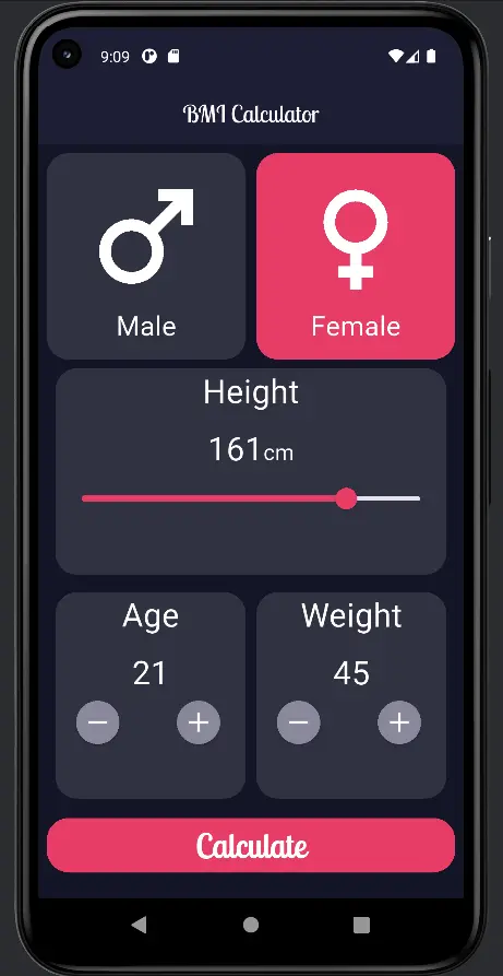 تصميم تطبيق حساب مؤشر كتلة الجسم (BMI) باستخدام Flutter