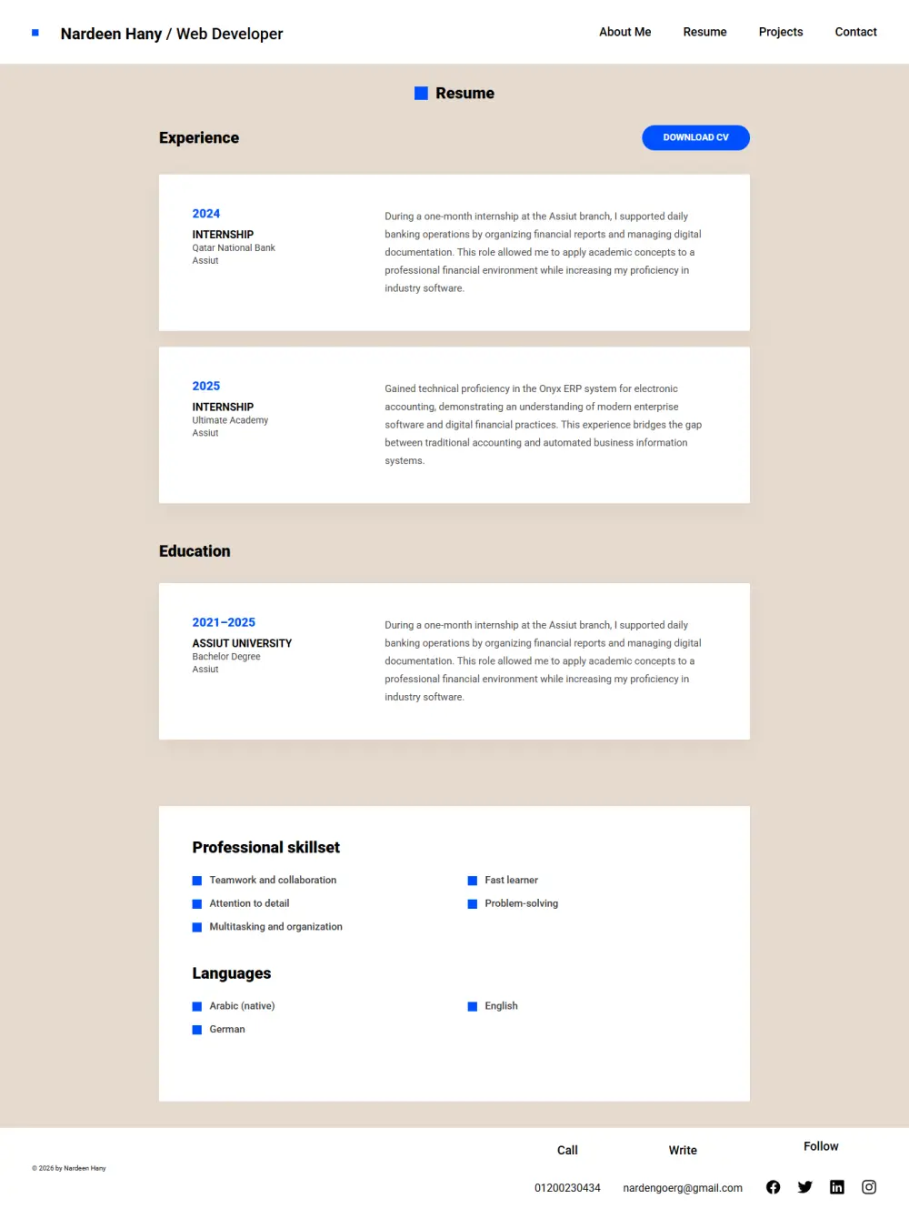 موقع شخصي Portfolio احترافي لعرض الأعمال والسيرة الذاتية