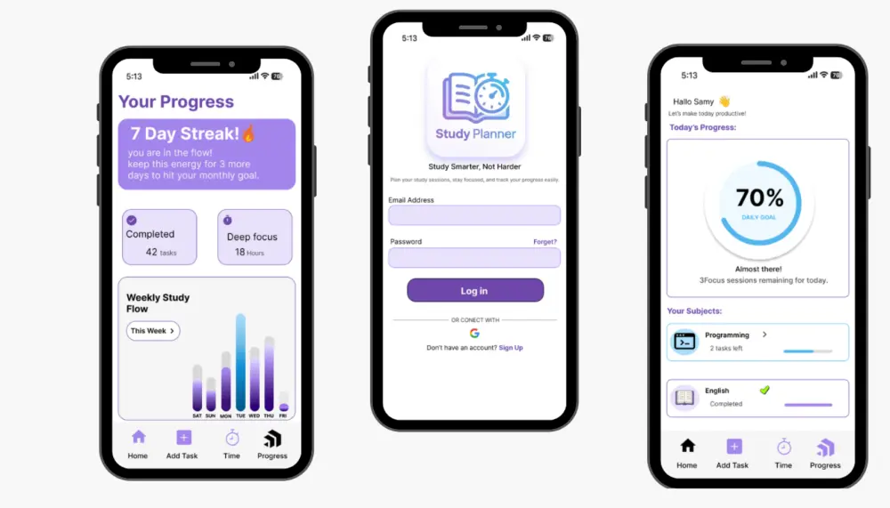 تصميم ui/ux  لتطبيق لإدارة وتنظيم المذاكرة للطلاب