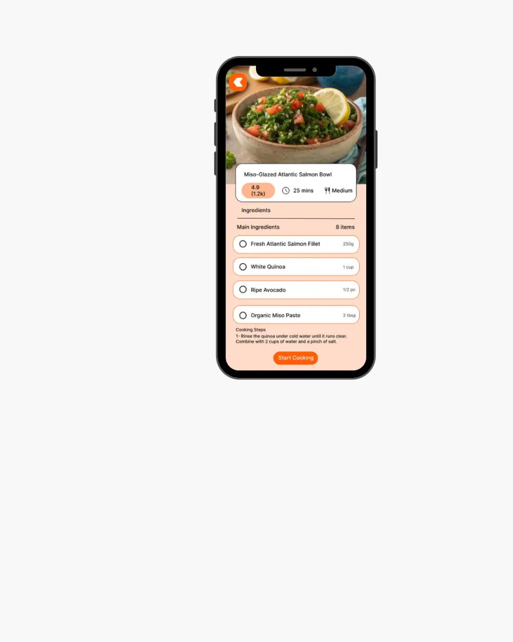 تصميم ui/ux  لتطبيق لعرض الوصفات طعام