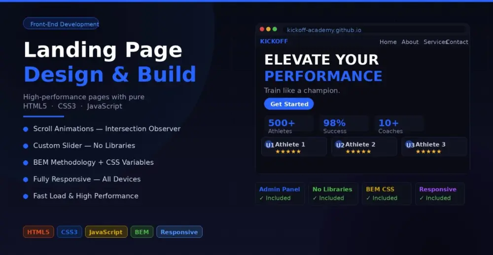 سأبني لك لاندينج بيج احترافية وسريعة بـ HTML و CSS و JavaScript