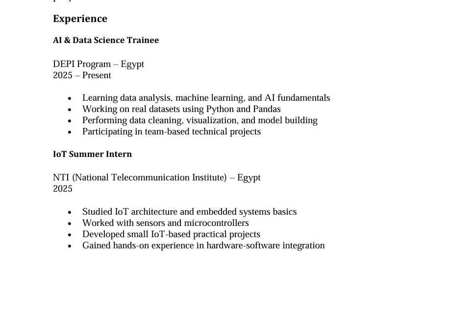 سأقوم بإنشاء سيرة ذاتية (CV) احترافية ومنظمة لزيادة فرصك في الحصول على وظيفة