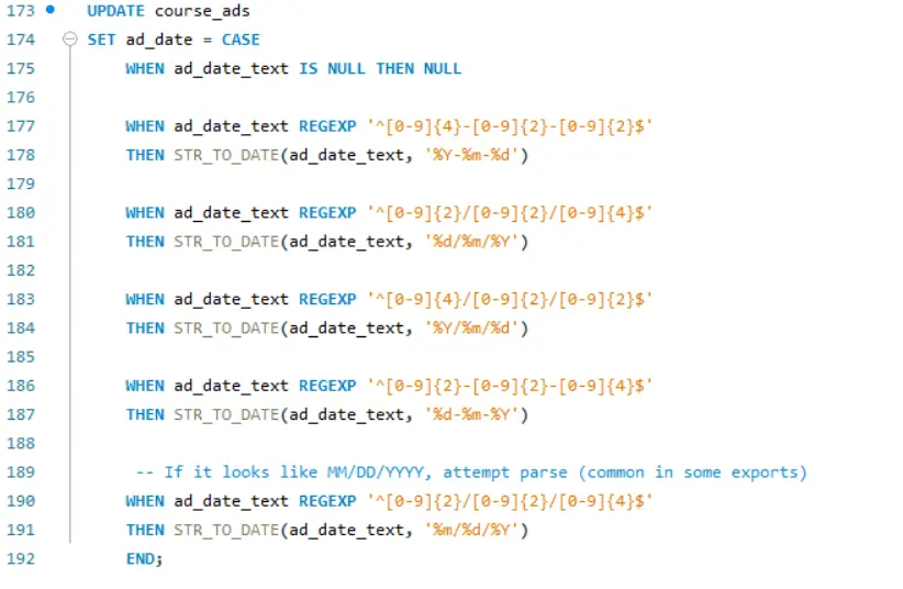 إنشاء قاعدة بيانات وتنظيف وتحليل البيانات باستخدام لغة SQL