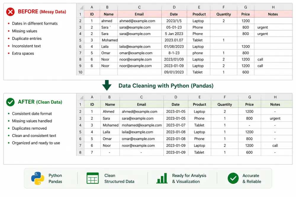 تنظيف ملفات Excel / CSV وتجهيزها للتحليل أو Machine Learning باستخدام Python
