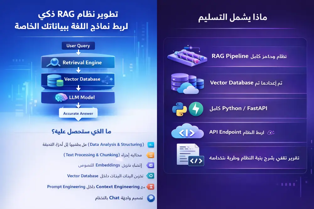 تصميم وتطوير Retrieval-Augmented Generation System لربط LLMs بقاعدة المعرفة الخاصة بك