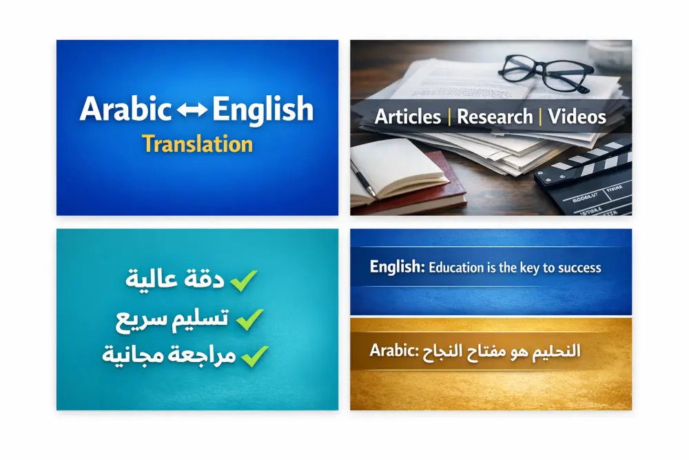ترجمة الأبحاث بين اللغتين العربية والانجليزية.
