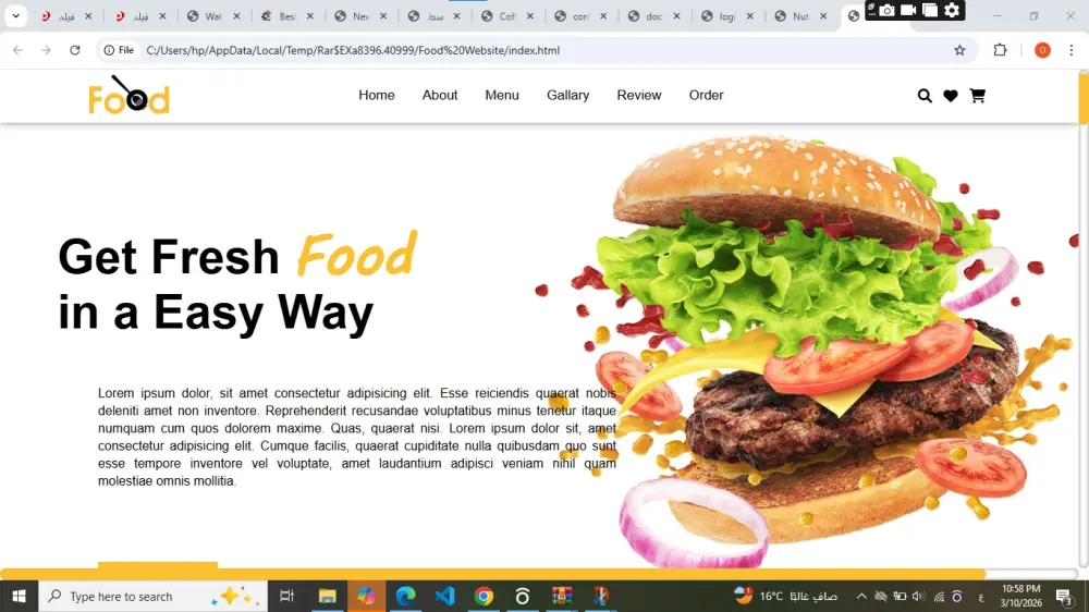 تطوير واجهة موقع باستخدام HTML / CSS / JavaScript