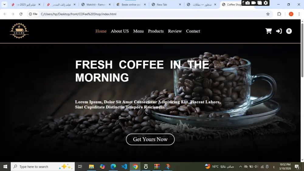 تطوير واجهة موقع باستخدام HTML / CSS / JavaScript