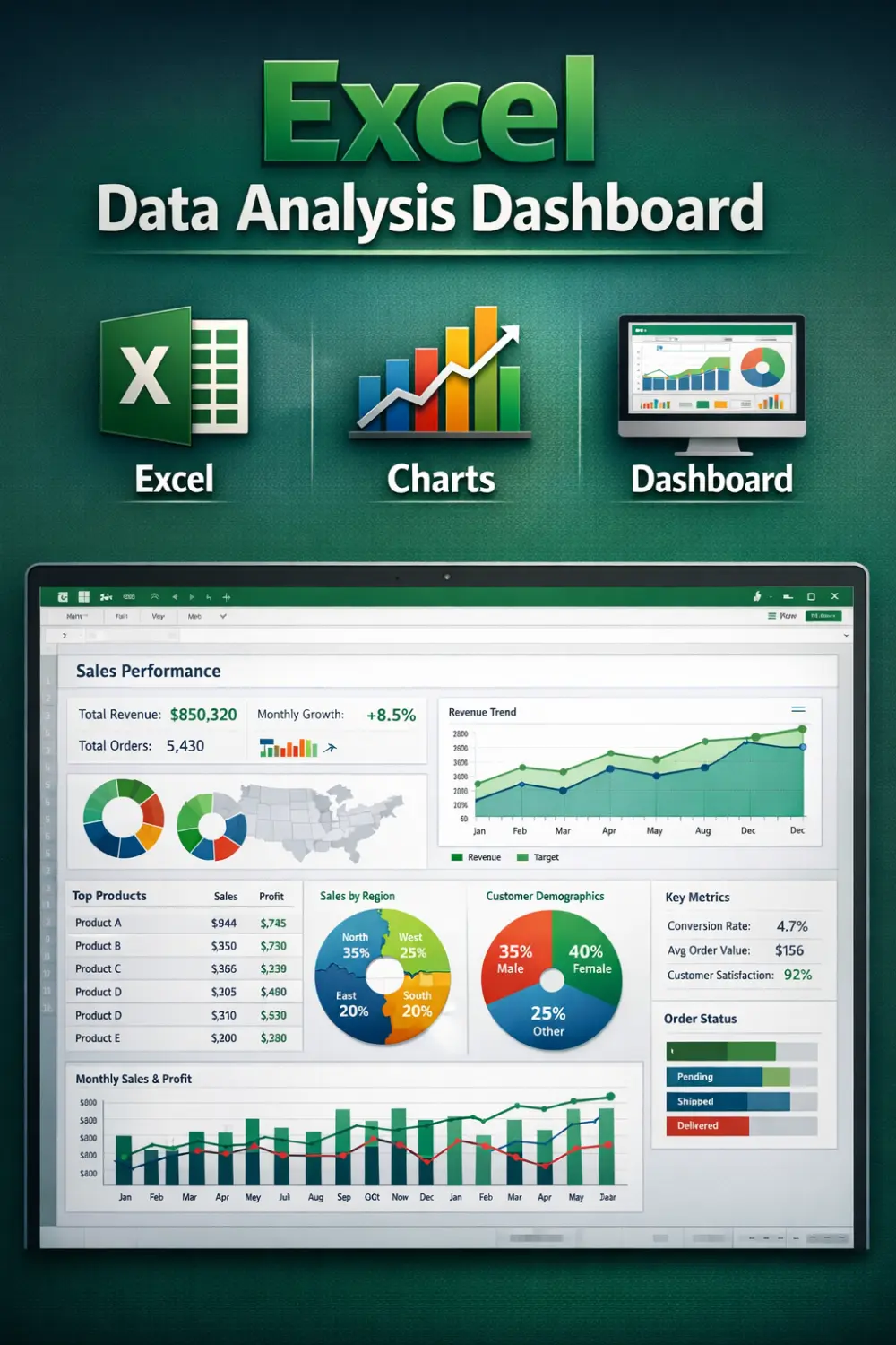 تحليل البيانات وتنظيفها وتصميم Dashboard احترافي في Excel