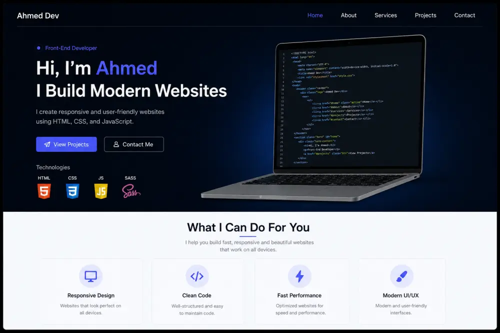 تصميم وتنفيذ صفحات ويب احترافية وبسيطة (HTML/CSS/JS)