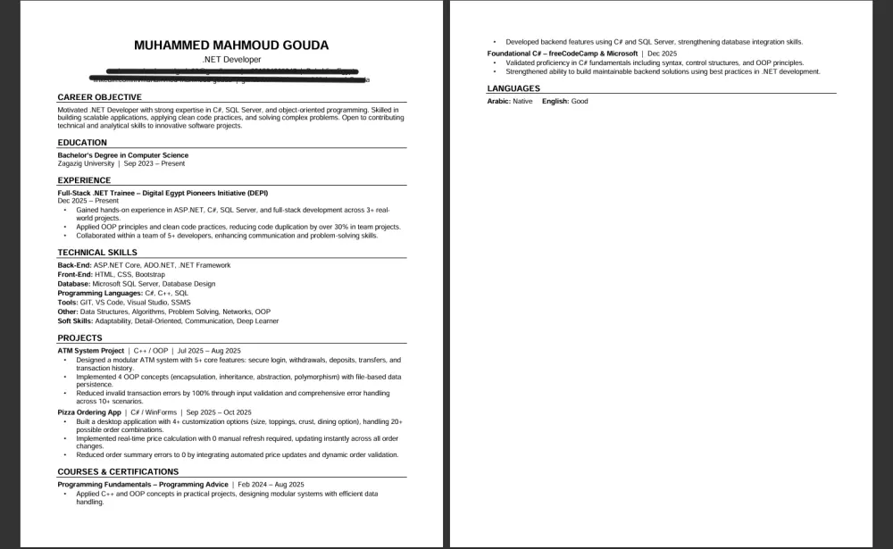 تصميم سيرة ذاتية احترافية (CV) متوافقة مع أنظمة ATS