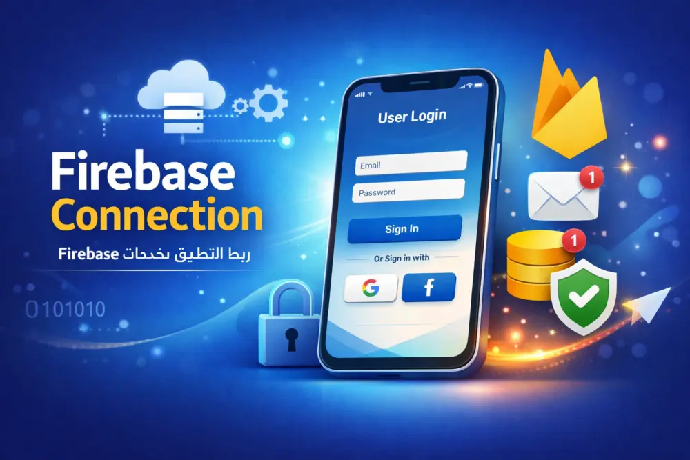 إضافة خدمات Firebase مثل التسجيل وتخزين البيانات والإشعارات