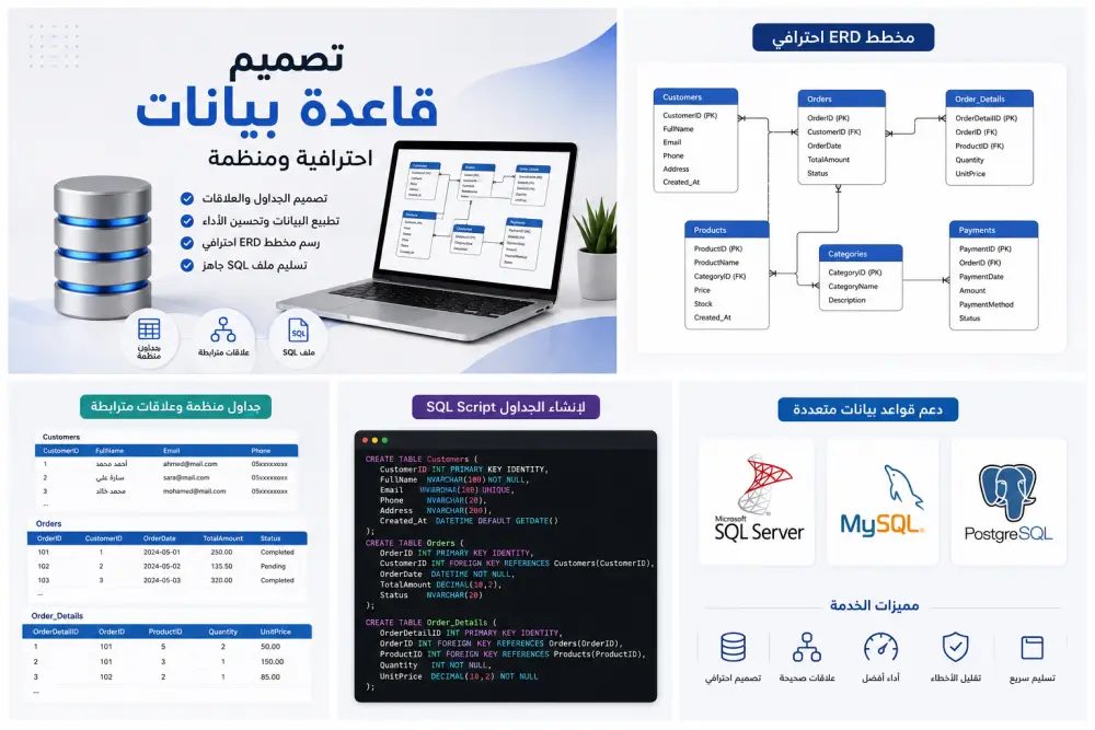 تصميم قاعدة بيانات احترافية وتنظيم العلاقات بين الجداول