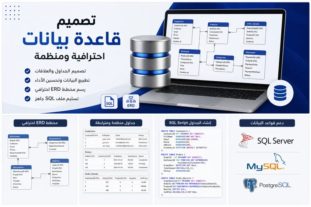 تصميم قاعدة بيانات احترافية وتنظيم العلاقات بين الجداول