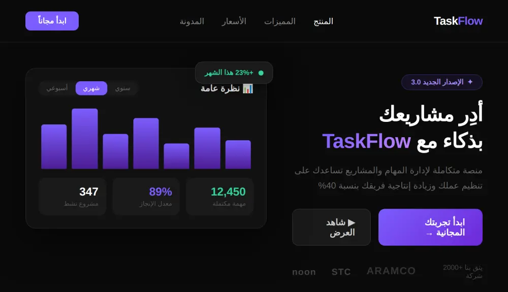 إنشاء صفحة هبوط احترافية معاصرة متجاوبة بالكامل