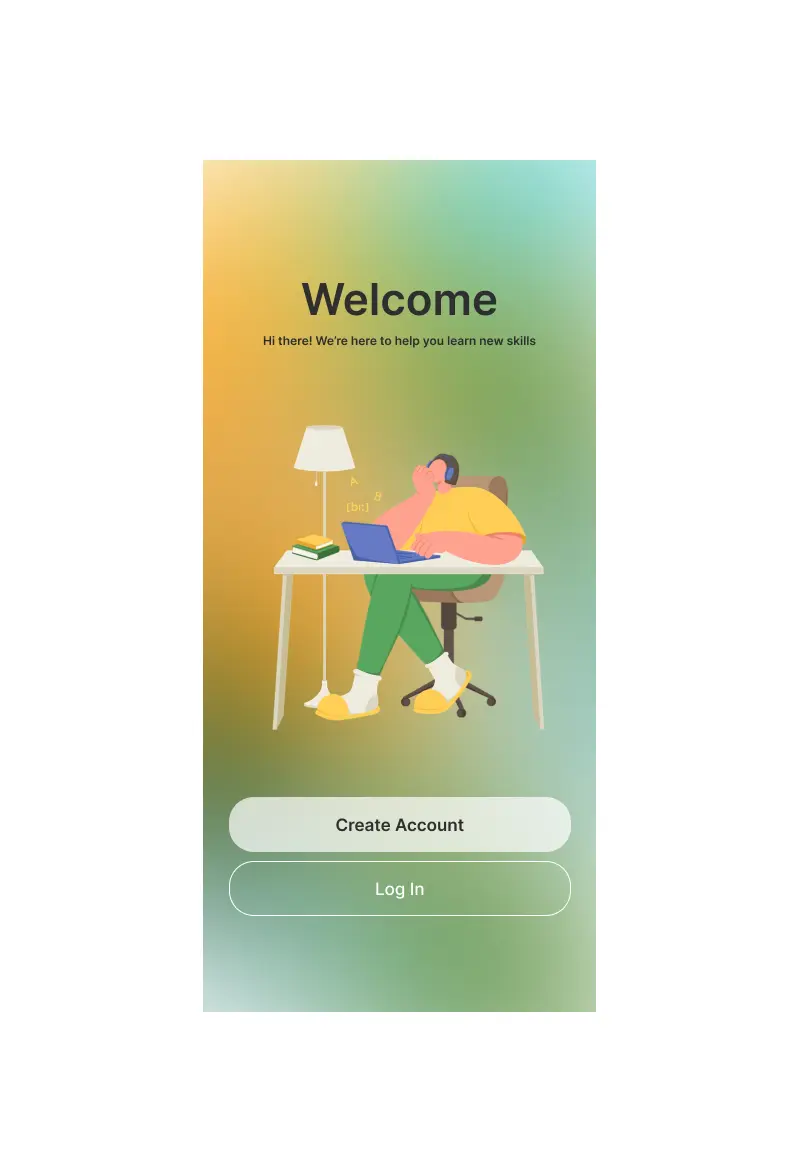 تصميم شاشة بداية وتسجيل دخول وإنشاء حساب ( Log in & Create )