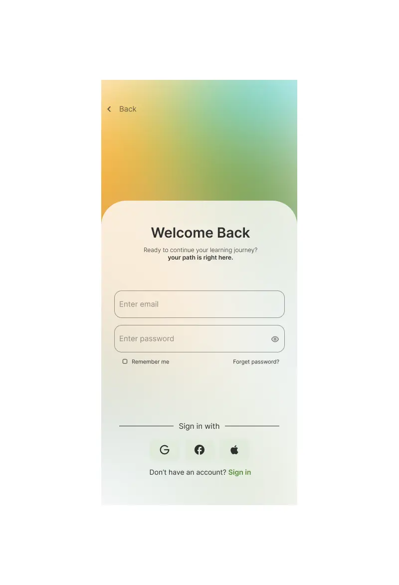 تصميم شاشة بداية وتسجيل دخول وإنشاء حساب ( Log in & Create )