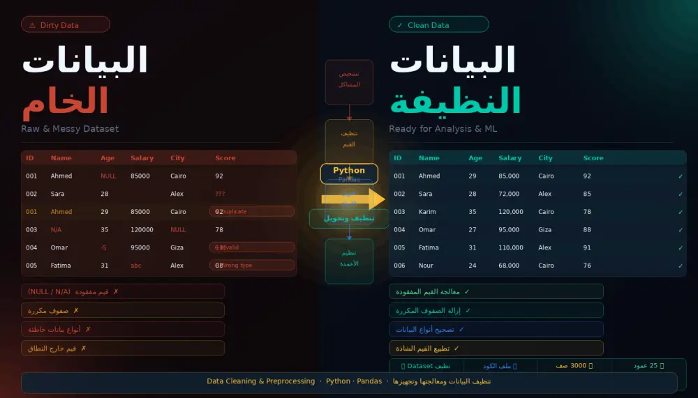تنظيف البيانات ومعالجتها وتجهيزها لمشاريع تحليل البيانات وMachine Learning باستخدام Python