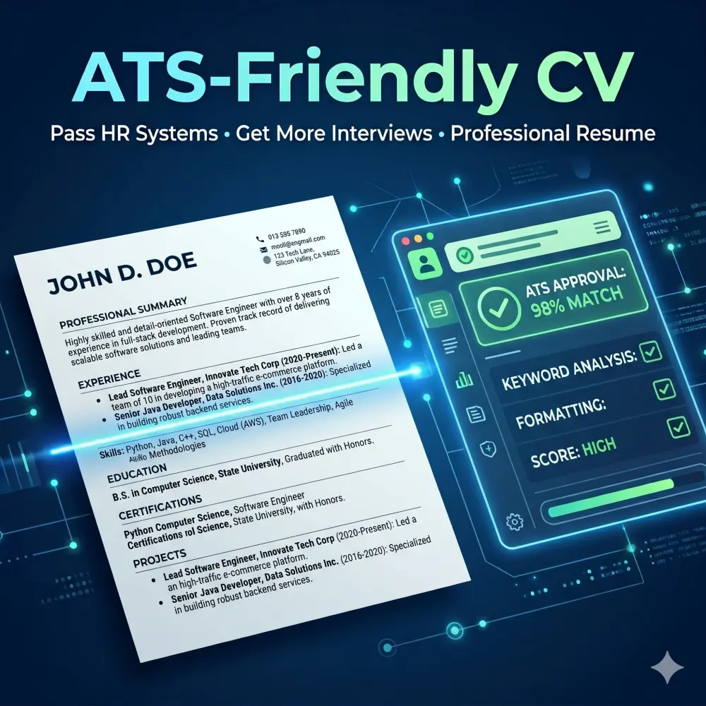تصميم سيرة ذاتية CV حديثة ومنظمة وجذابة بنظام ATS