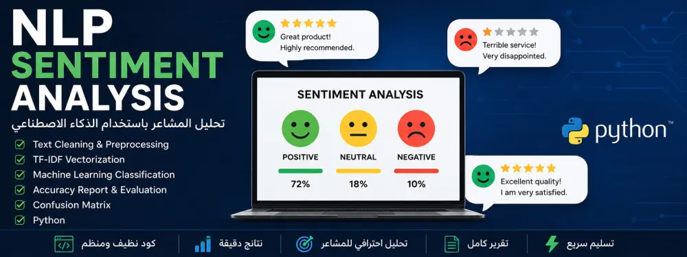سأقوم ببناء نظام تحليل المشاعر Sentiment Analysis باستخدام NLP و Python
