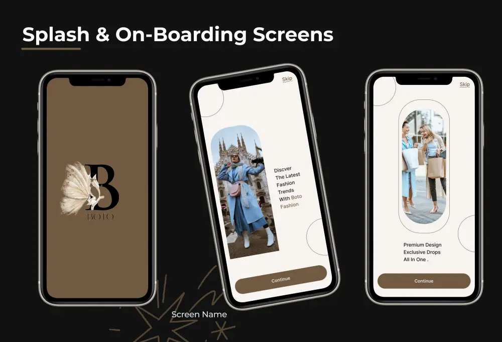 تصميم تطبيق موبايل احترافي لمتاجر الأزياء (Fashion App UI/UX) يساعد على عرض المنتجات بشكل جذاب وتحسين تجربة التسوق وزيادة المبيعات.