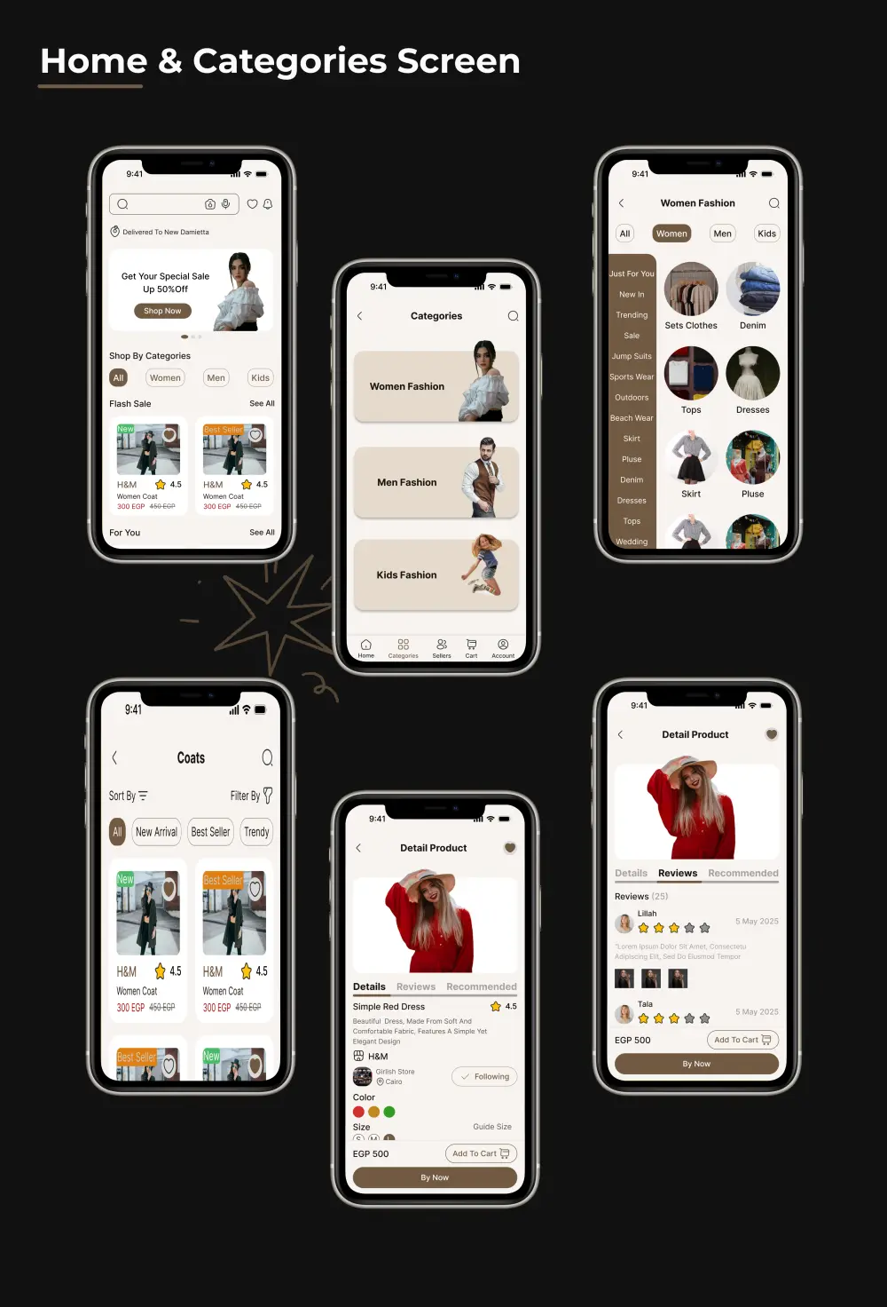 تصميم تطبيق موبايل احترافي لمتاجر الأزياء (Fashion App UI/UX) يساعد على عرض المنتجات بشكل جذاب وتحسين تجربة التسوق وزيادة المبيعات.