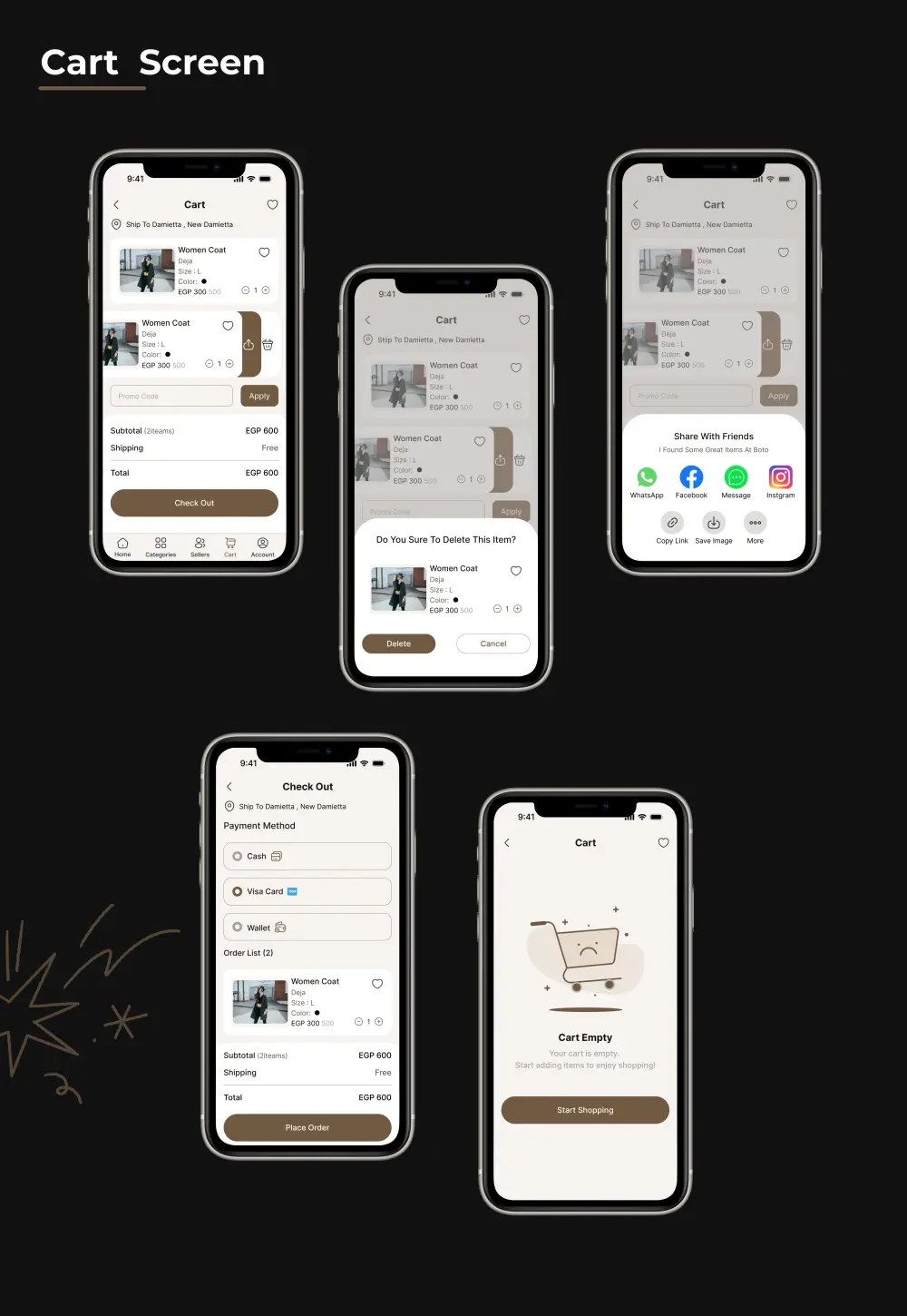 تصميم تطبيق موبايل احترافي لمتاجر الأزياء (Fashion App UI/UX) يساعد على عرض المنتجات بشكل جذاب وتحسين تجربة التسوق وزيادة المبيعات.