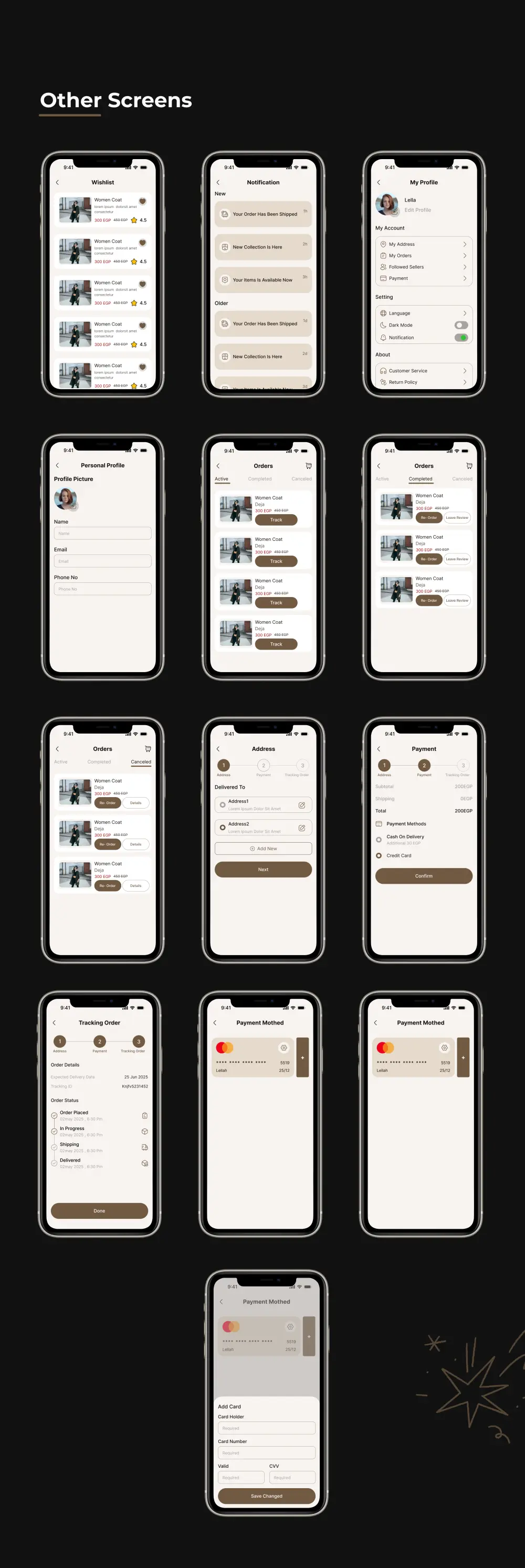 تصميم تطبيق موبايل احترافي لمتاجر الأزياء (Fashion App UI/UX) يساعد على عرض المنتجات بشكل جذاب وتحسين تجربة التسوق وزيادة المبيعات.