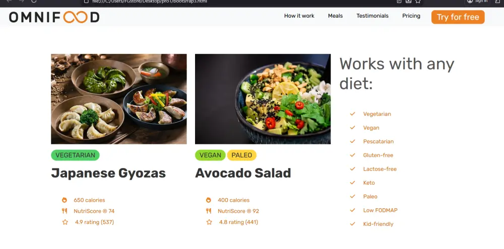 تطوير واجهة Omnifood احترافية، متجاوبة وسريعة التحميل
