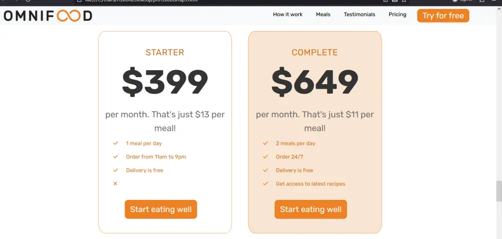 تطوير واجهة Omnifood احترافية، متجاوبة وسريعة التحميل