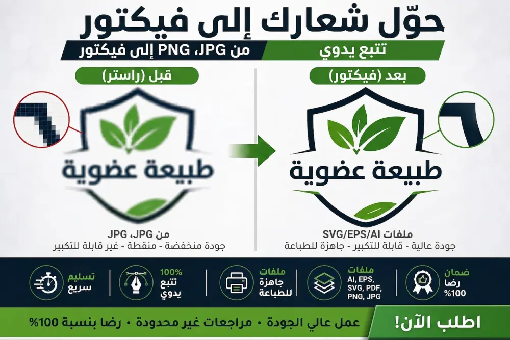 تحويل الشعار إلى فيكتور نظيف (SVG، AI، EPS)