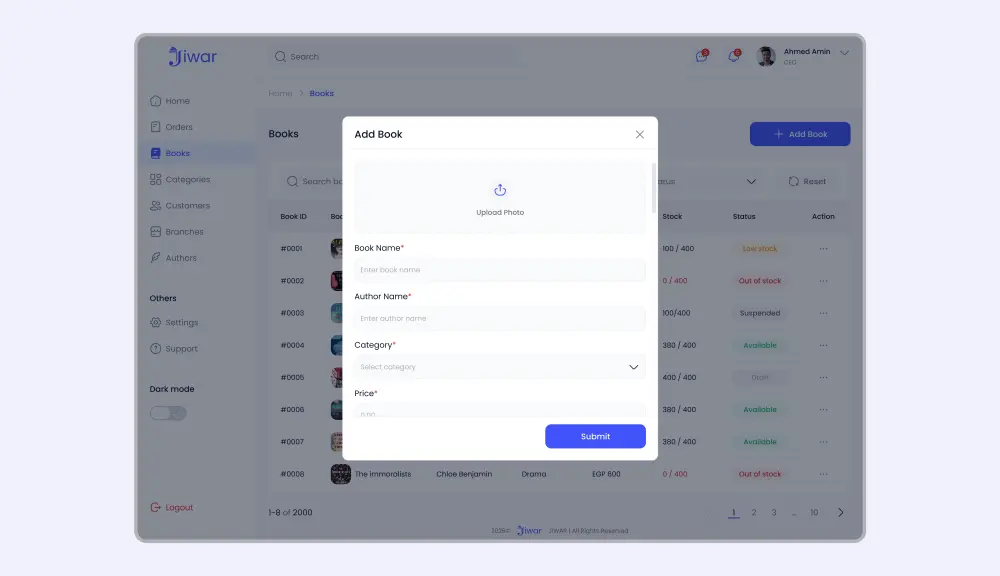 تصميم صفحة تحكم لإدارة منتج الكتروني Design dashboard
