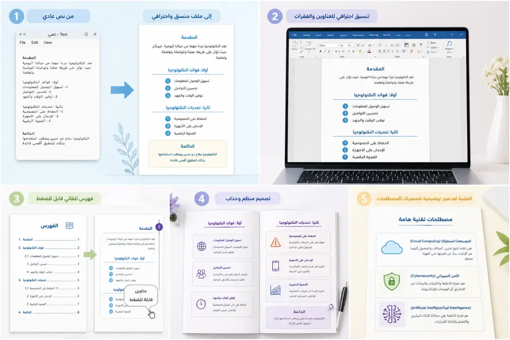 تنسيق ملفات Word بشكل احترافي وتنظيم المحتوى بالكامل
