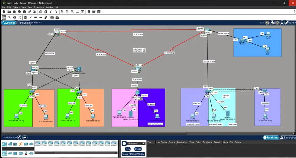 تصميم شبكات VLAN وإعداد Routing باستخدام Packet Tracer
