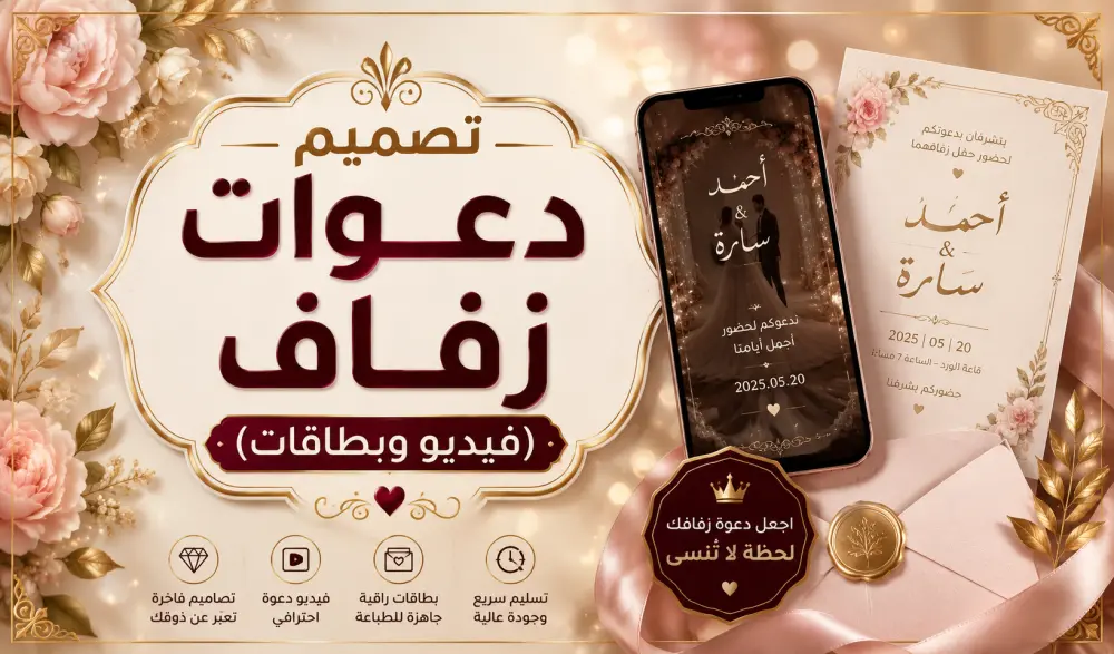 تصميم دعوات زفاف إلكترونية احترافية وفيديوهات مبتكرة