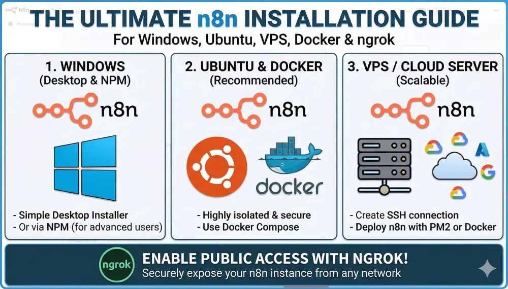 تثبيت واعداد n8n سواء تشغيلها على الجهاز الشخصي او استضافه