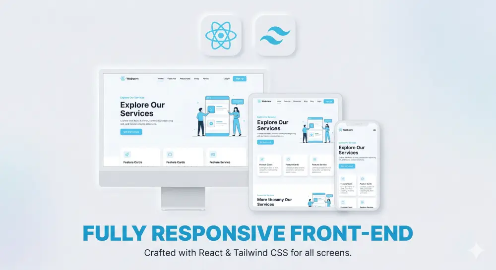رمجة وتطوير واجهات مواقع ويب متجاوبة باستخدام React.js و Tailwind CSS
