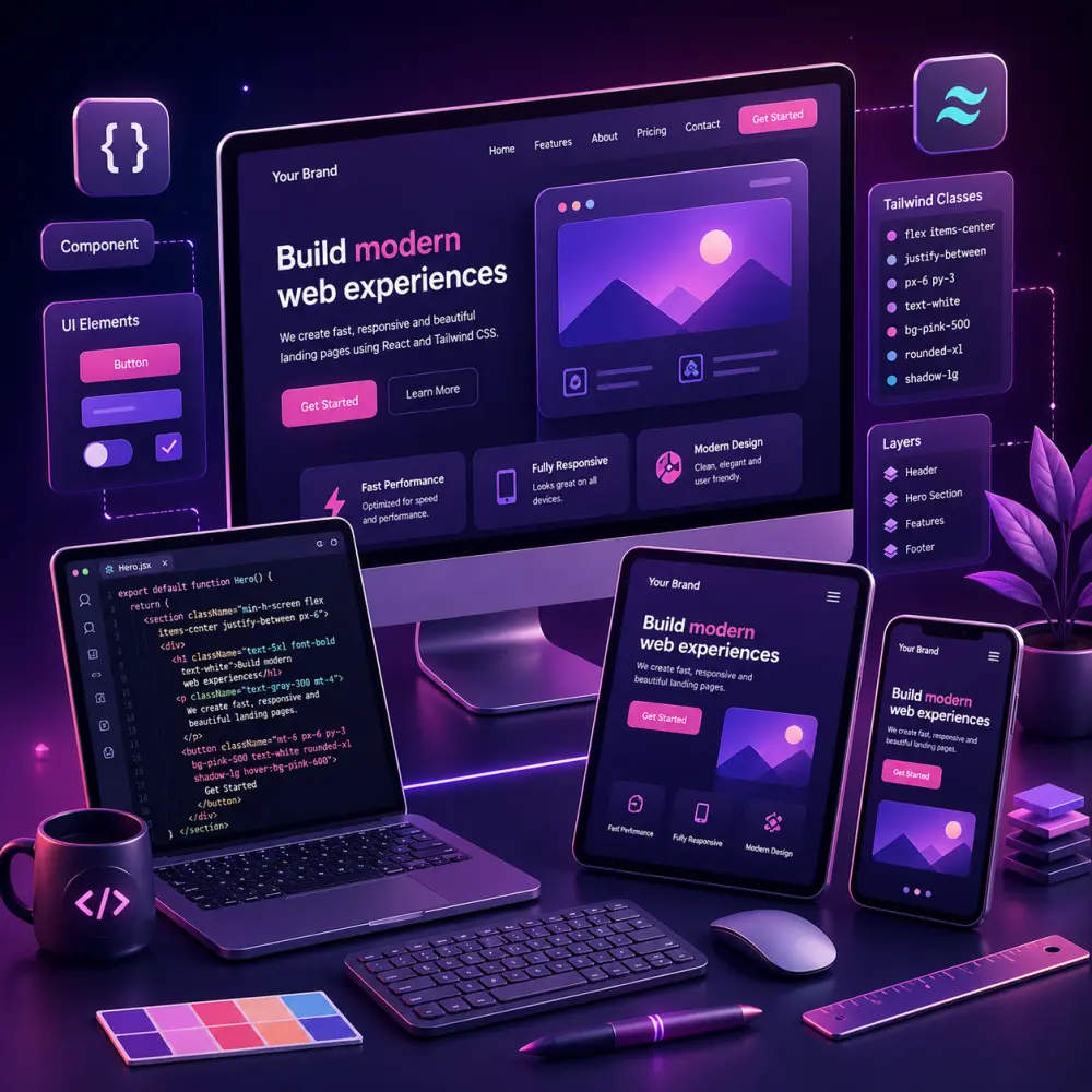 تصميم Landing Page احترافية باستخدام Tailwind ,HTML ,CSS