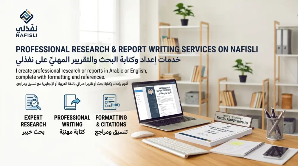 أقوم بإعداد وكتابة بحث أو تقرير احترافي باللغة العربية أو الإنجليزية مع تنسيق ومراجع