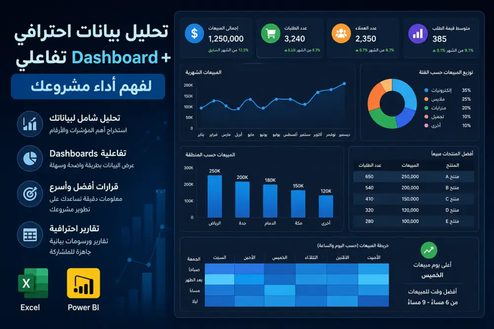 تحليل بيانات احترافي + Dashboard لفهم أداء مشروعك