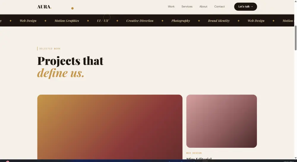 تصميم موقع وكالة إبداعية فاخر بتصميم Editorial عصري