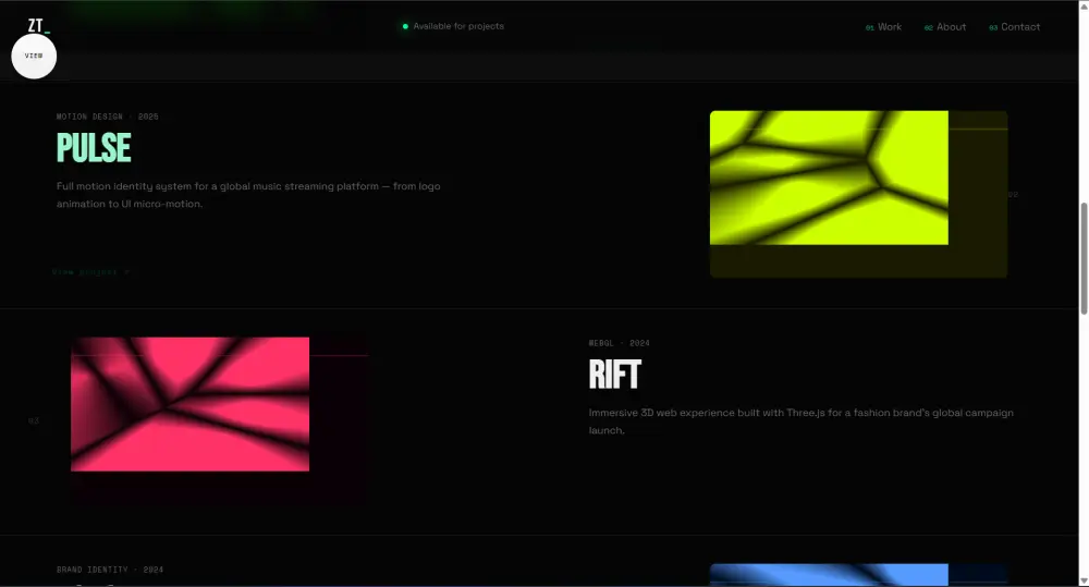 بورتفوليو إبداعي فاخر بتأثيرات Glitch وحركات كانفاس حية