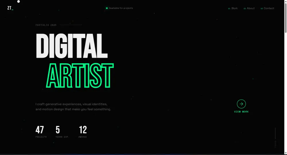 بورتفوليو إبداعي فاخر بتأثيرات Glitch وحركات كانفاس حية