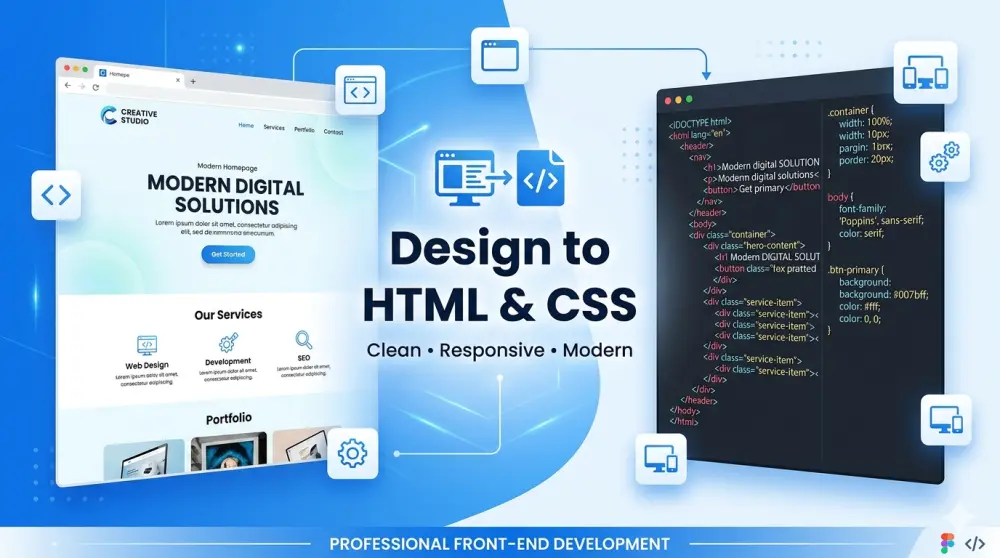 تحويل تصميم إلى صفحة ويب باستخدام HTML و CSS بشكل متجاوب