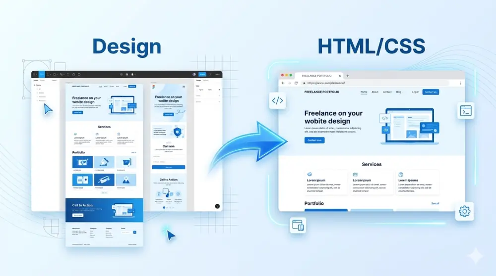 تحويل تصميم إلى صفحة ويب باستخدام HTML و CSS بشكل متجاوب