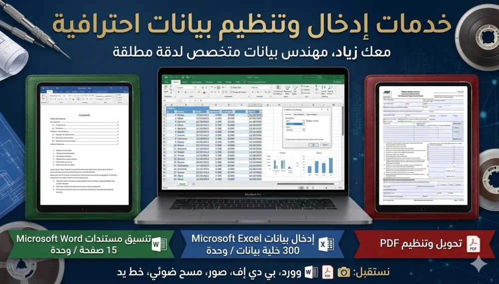 إدخال بيانات شامل لجميع الملفات مع تنظيم احترافي
